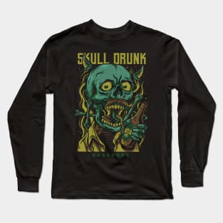 skull drunk cartoon funny illustration Long Sleeve T-Shirt